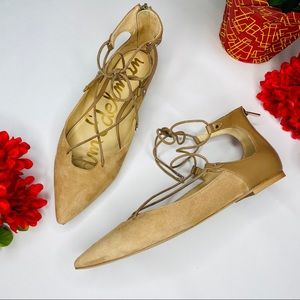 Sam Edelman Tan Suede Rosie Lace Up Flats